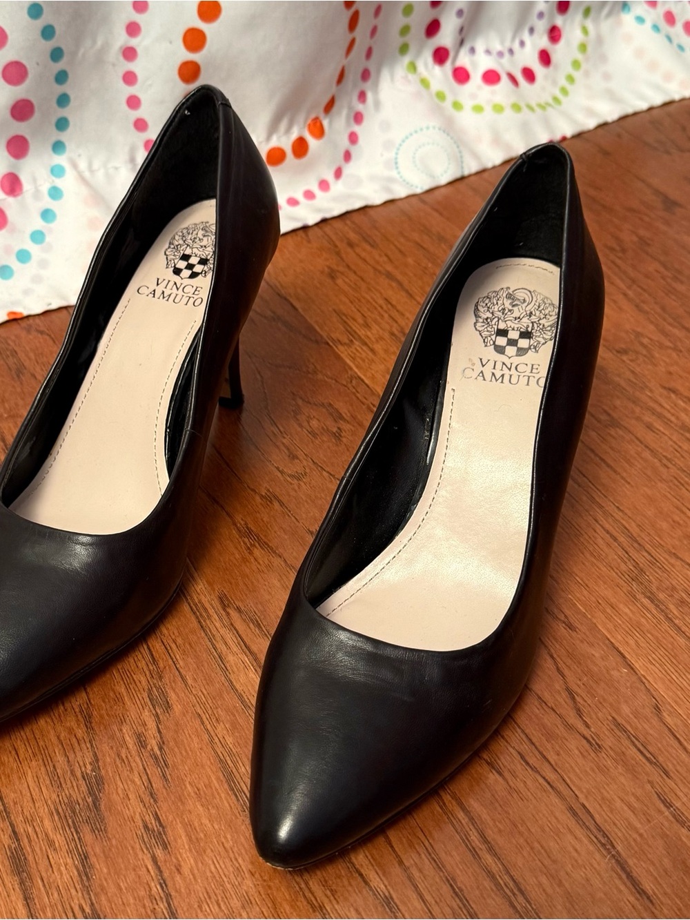 Vince Camuto Black Leather Pointed Toe Stiletto Pumps